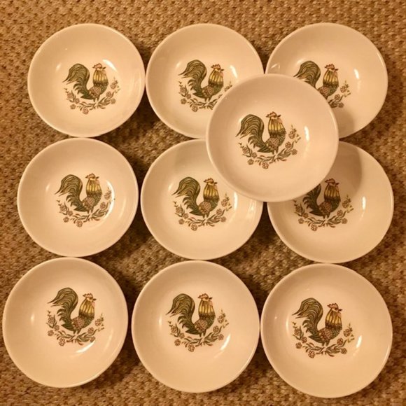 Bowls Rooster Taylor Smith Taylor Set of Eight Vintage Dessert Fruit Bowls TS&T - Picture 3 of 4